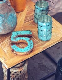 A metal five sitting on a table